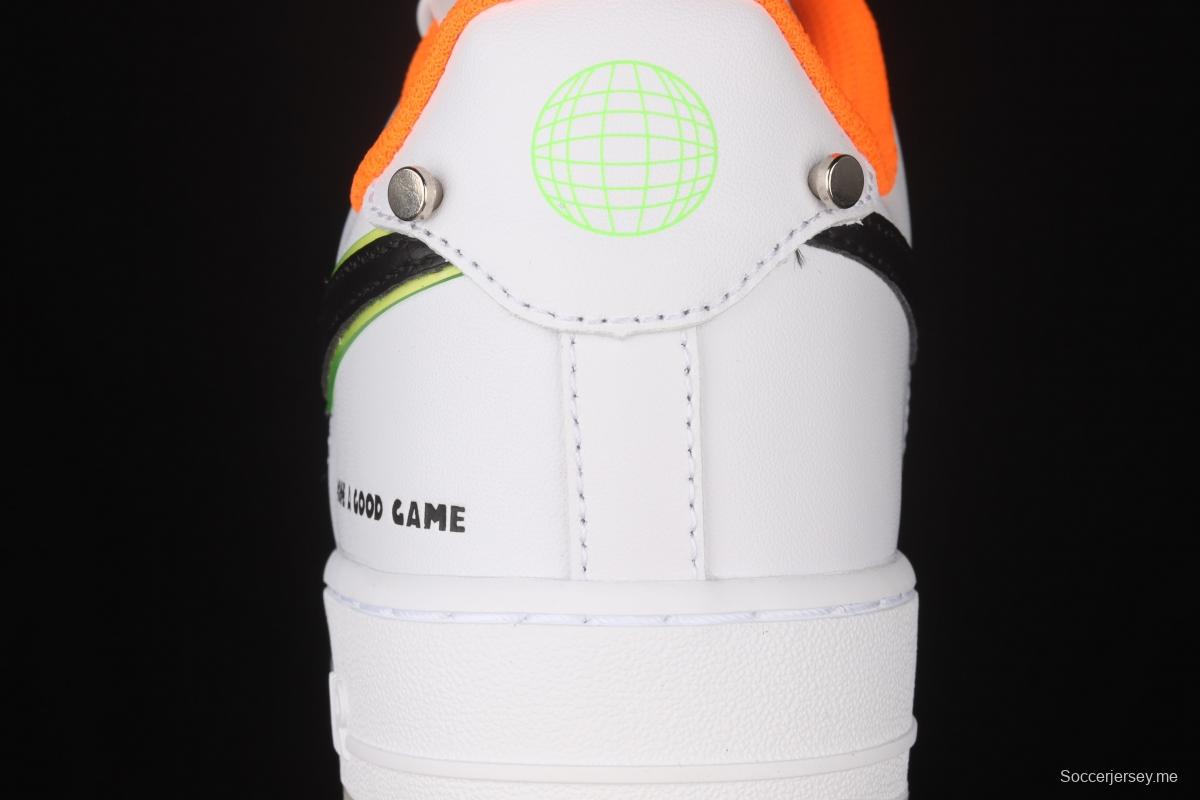 NIKE Air Force 1107white-black orange low-top leisure sports shoes DO2333-101,