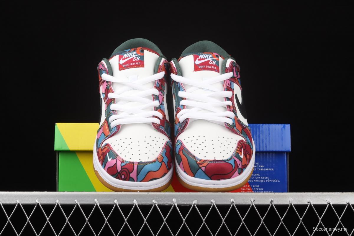 Parra x NIKE DUNK SB Low Pro White, Blue and Red Abstract Art Olympic Slam Dunk Series retro low-side leisure sports skateboard shoes DH7695-600