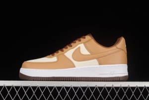 NIKE Air Force 1'07 Low milk tea brown canvas leather color matching low-top casual sneakers DJ6395-100