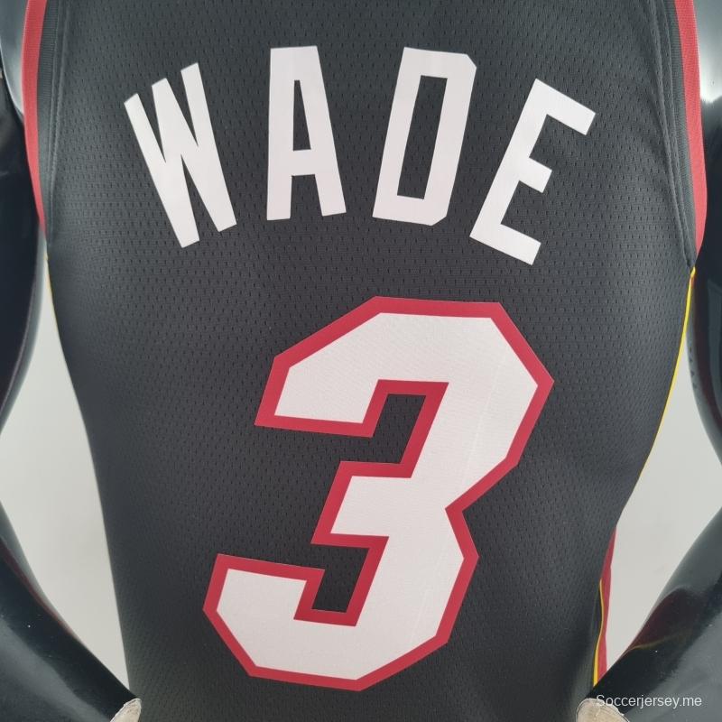 الذكرى 75 لميامي هيت ميامي هيت WADE #3 قميص دوري كرة السلة الأمريكي للمحترفين الأسود
