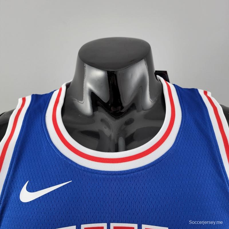 قميص ريترو فيلادلفيا 76ers Iverson # 3 برقبة عنق أزرق من قميص الدوري الأمريكي للمحترفين
