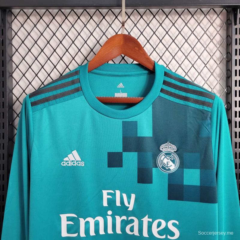 قميص ريترو طويل الأكمام 17-18 ريال مدريد الثالث أزرق اللون الأزرق
