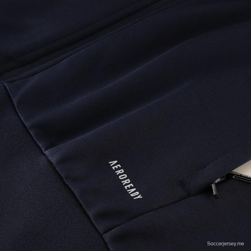 23 24 23 24 ريال مدريد أزرق داكن كامل السحاب + بنطلون + بنطلون
