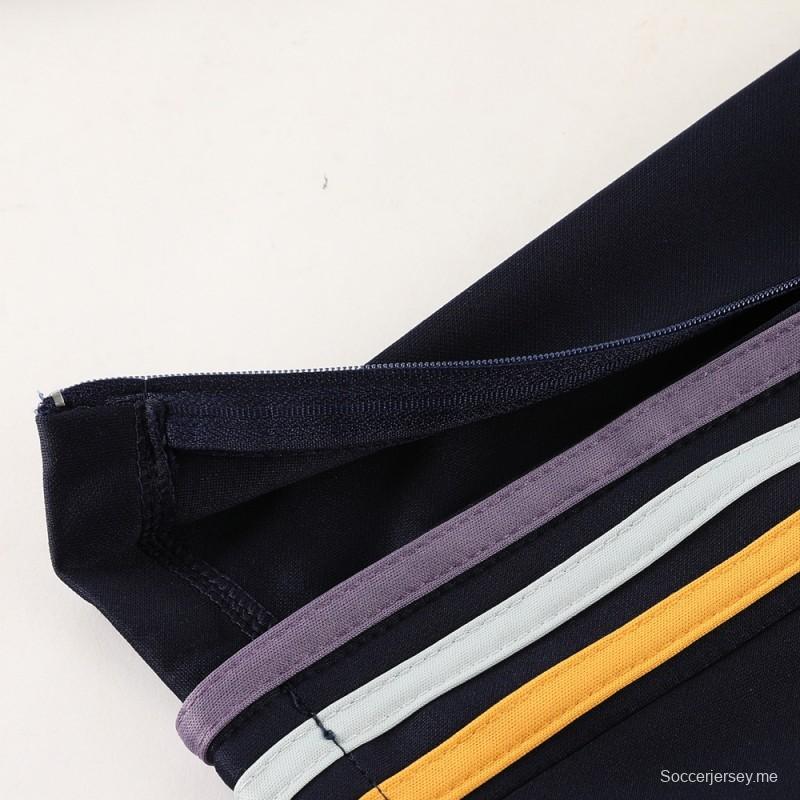 23 24 23 24 ريال مدريد أزرق داكن كامل السحاب + بنطلون + بنطلون
