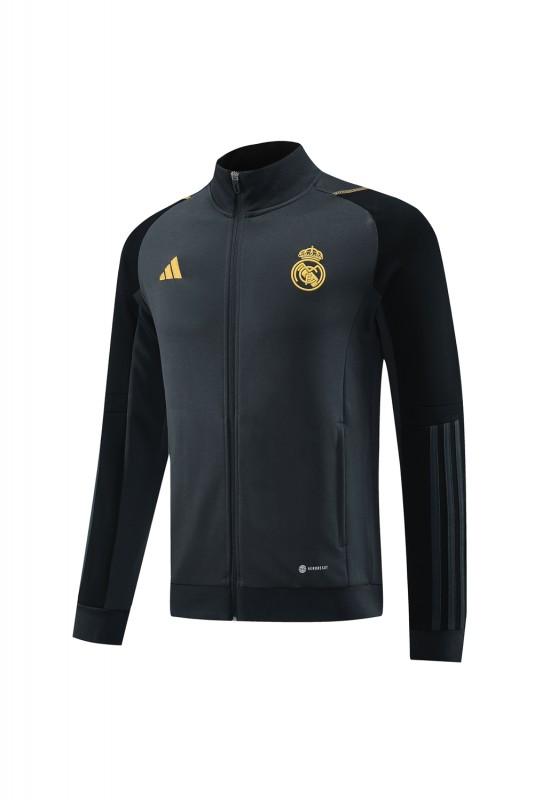 23/24 ريال مدريد جاكيت + بنطلون بسحاب كامل رمادي/أسود + بنطلون رمادي/أسود
