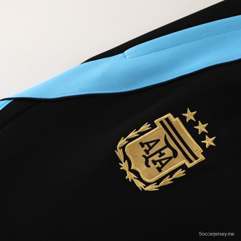 2024 الأرجنتين 2024 جاكيت أرجنتيني أسود بسحاب كامل + بنطلون طويل