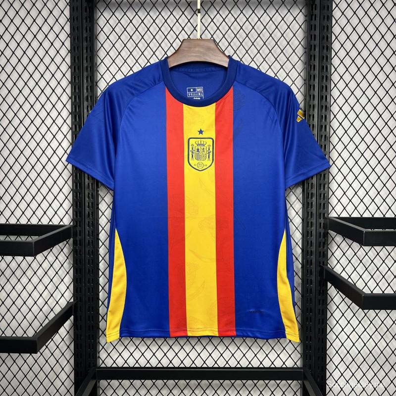 2024 قميص تدريب إسبانيا 2024 يورو أزرق/أحمر/أصفر قبل المباراة
