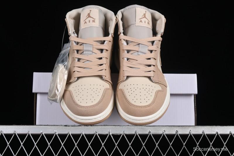 Nike Air Jordan 1 Mid AJ1 Khaki Mid-Top Basketball Shoes - FJ3448-200