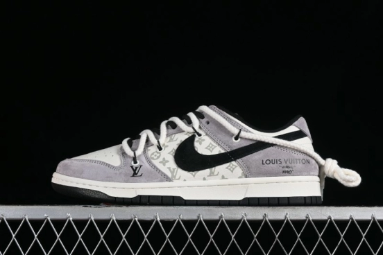 Nike SB Dunk Low LV Collaboration - Grey Pigskin Print Anniversary High-End Custom Low-Top Casual Sneakers - SJ2068-232