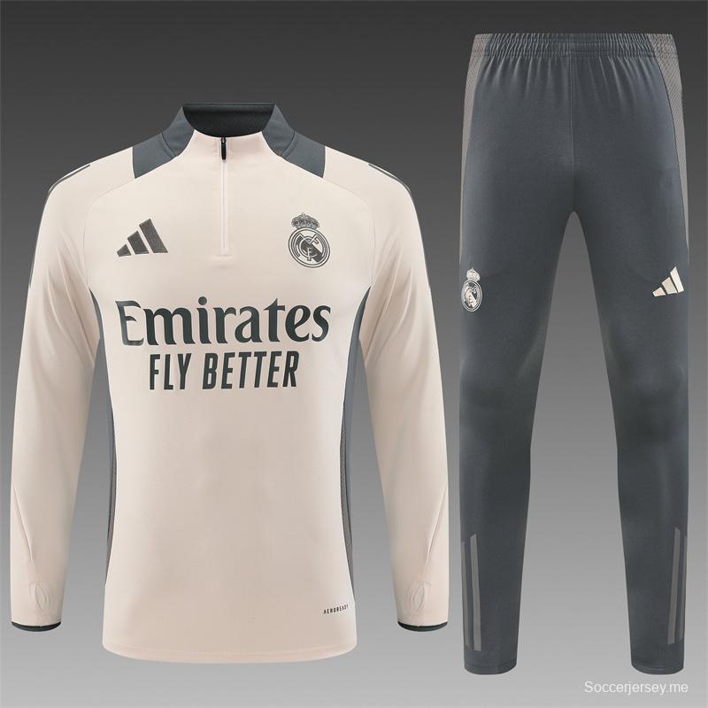 24/25 ريال مدريد جاكيت نصف سحاب كاكي + بنطلون طويل + بنطلون طويل
