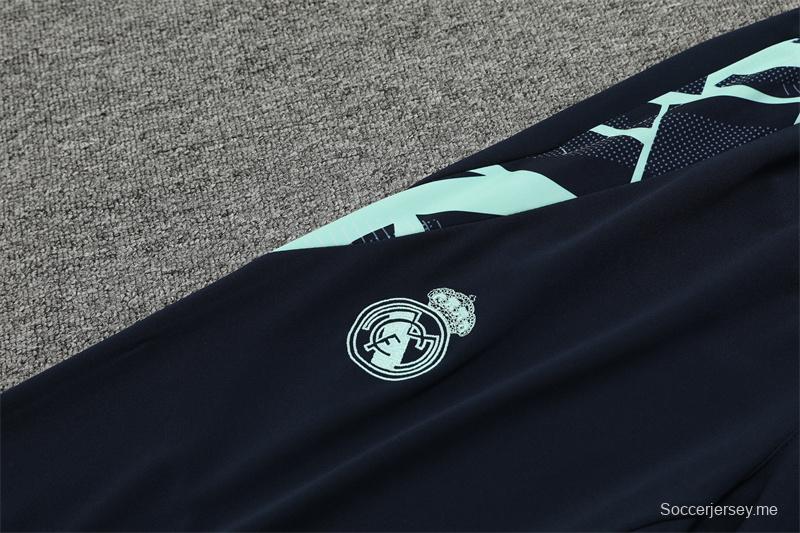 24/25 ريال مدريد بحيرة ريال مدريد أزرق نصف سحاب جاكيت أزرق + بنطلون طويل