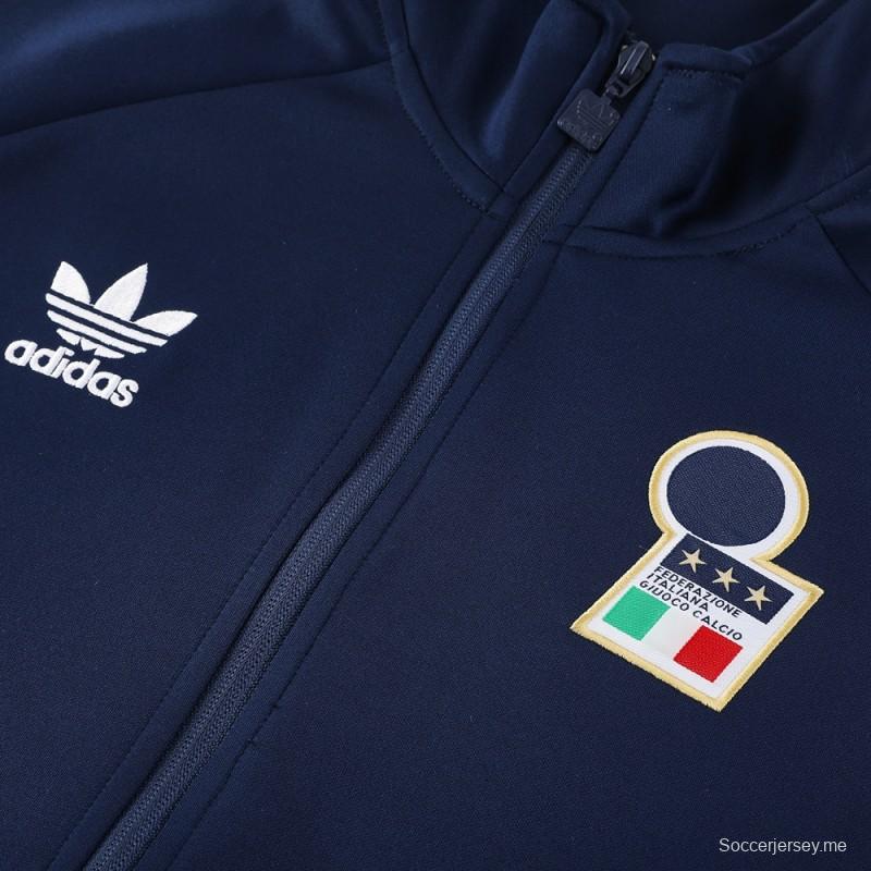 2024 إيطاليا جاكيت أزرق كامل بسحاب أزرق + بنطلون طويل