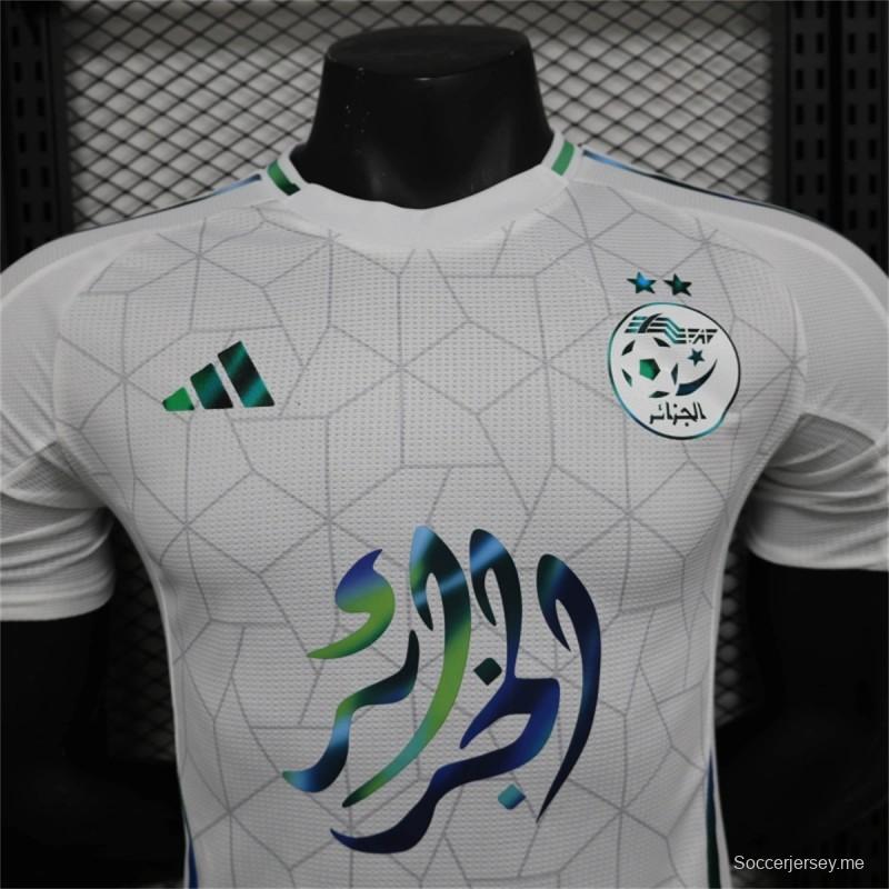 2024 نسخة اللاعب 2024 القميص الخاص للمنتخب الجزائري الأبيض والأبيض الخاص