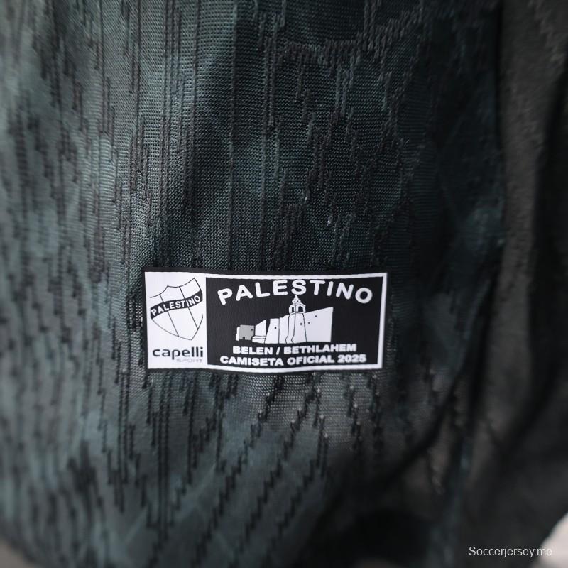 إصدار اللاعب 25/26 سي دي بالستينو بالستينو قميص أسود بخطوط حمراء-خضراء وراعي بنك فلسطين