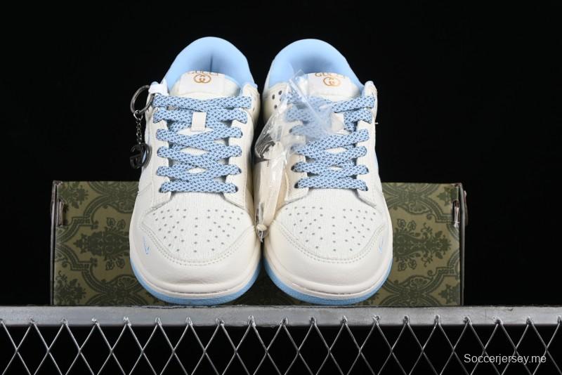 Nike SB Dunk Low Gucci Collaboration - Beige & Light Blue Crochet Fabric Anniversary High-End Custom Low-Top Casual Skate Shoes - DQ1098-376