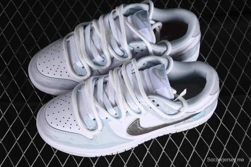 Nike Dunk Low Retro SB Casual Skate Shoes in Light Grey Blue with Silver Swoosh and Deconstructed Straps - HF0730-160