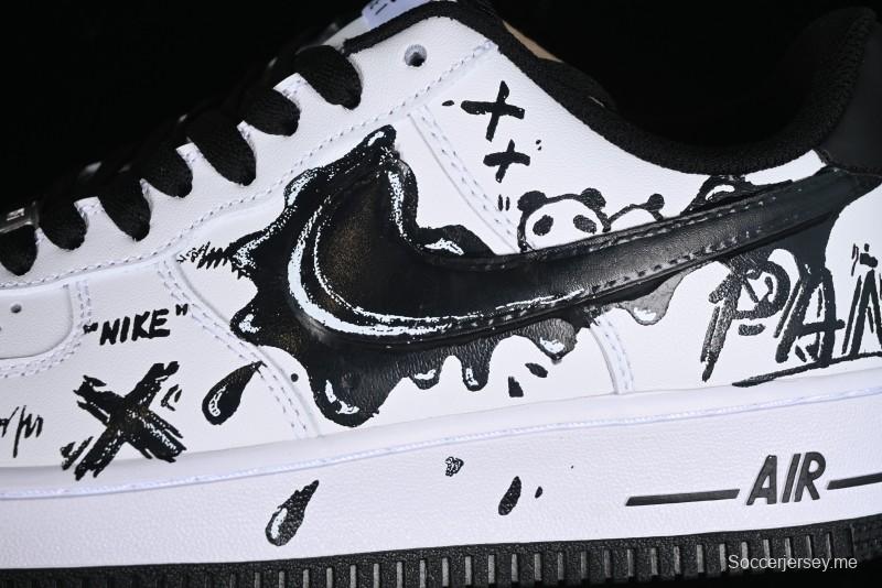Nike Air Force 1 '07 Low Casual Sneakers with Black and White Graffiti Panda Design - DH7561-222