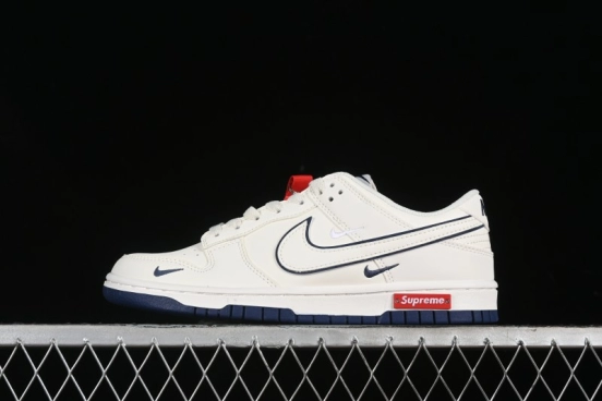 Nike SB Dunk Low Supreme Collaboration - Off White Navy Swoosh Anniversary Custom Low-Top Casual Skate Shoes - DJ2024-013