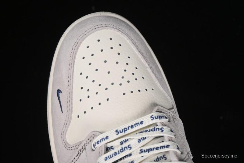 Nike Air Jordan 1 Low Supreme Collaboration - Pig Grey Print Custom Retro Basketball Shoes - LJ6688-009