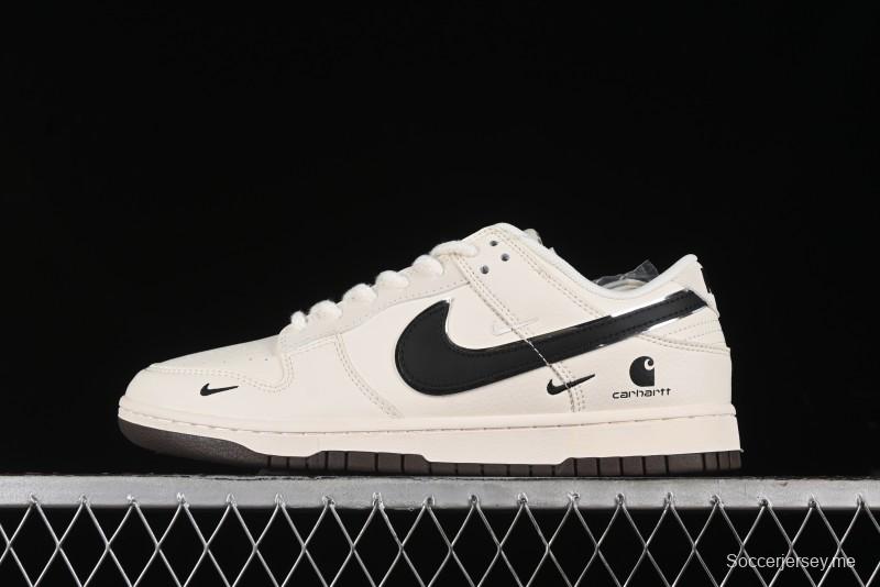 Nike SB Dunk Low Carhartt Collaboration - Off White Black Swoosh Anniversary Customized Low-Top Casual Skate Shoes - SJ1089-007