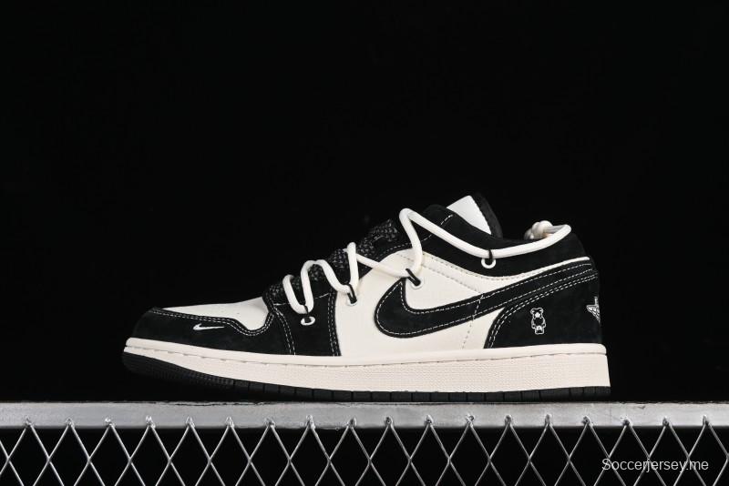 Nike Air Jordan 1 Low AJ1 x Violent Bear Collaboration - Black Beige Mark Line Custom Retro Basketball Shoes - SJ9950-013