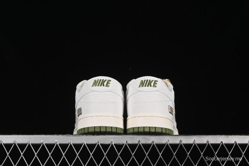 Nike SB Dunk Low Gucci Collaboration - Off White with Green Swoosh Anniversary High-End Custom Low-Top Casual Skate Shoes - KK1888-007