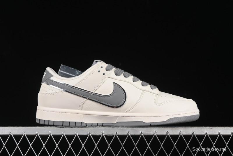 Nike SB Dunk Low Stussy Collaboration - Off White Dark Grey Swoosh Anniversary Custom Low-Top Casual Skate Shoes - DQ1098-382