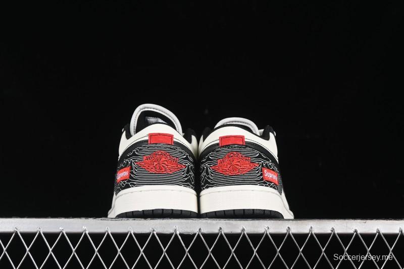 Nike Air Jordan 1 Low Supreme Collaboration - Black White Embossed Custom Retro Basketball Shoes DC2024-032