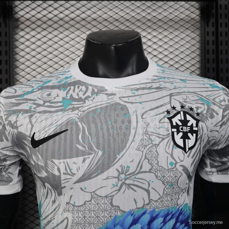 إصدار اللاعب 2025 قميص أبيض برازيلي مع قميص الببغاء الأزرق