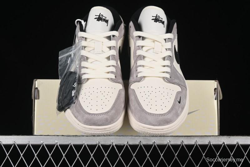 Nike Air Jordan 1 Low Stussy Collaboration - Grey Black Red Label Retro Basketball Shoes - SJ9950-034