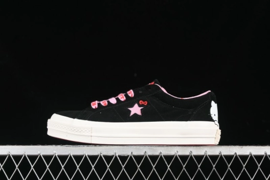 Converse One Star Hello Kitty Collaboration Low-Top Casual Sneakers with Embroidered Bow - 362940C