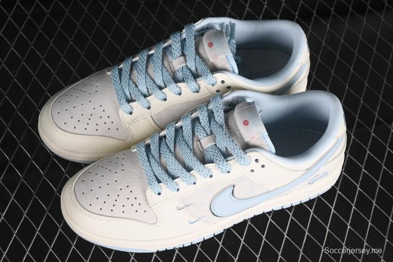 Nike SB Dunk Low Stussy Collaboration - Double Swoosh Ice Blue Anniversary Custom Low-Top Casual Skate Shoes - XX2026-101