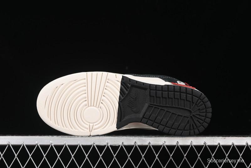 Nike SB Dunk Low Stussy Collaboration - Black White Marking Line Anniversary High-End Custom Low-Top Casual Sneakers - BB9898-008