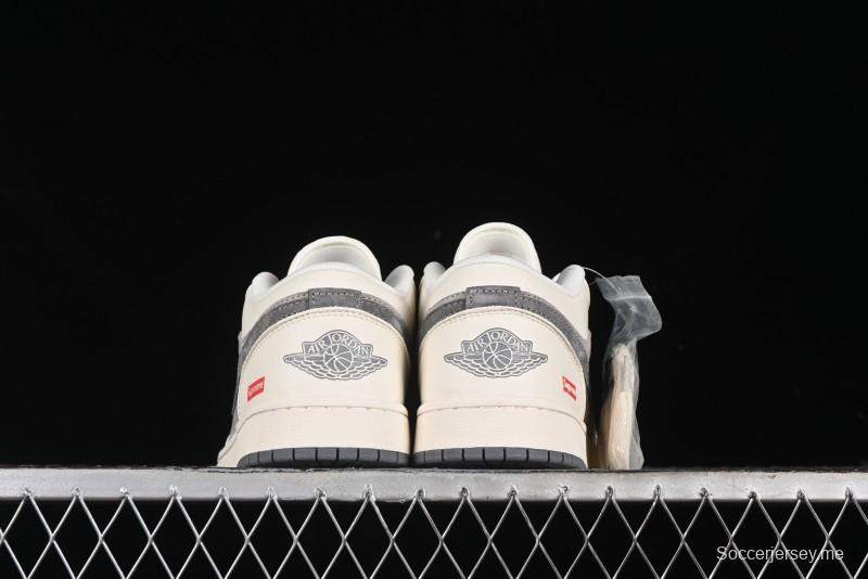 Nike Air Jordan 1 Low Supreme Collaboration - Dual-Tone Beige/Grey Retro Basketball Shoes - SJ9950-030