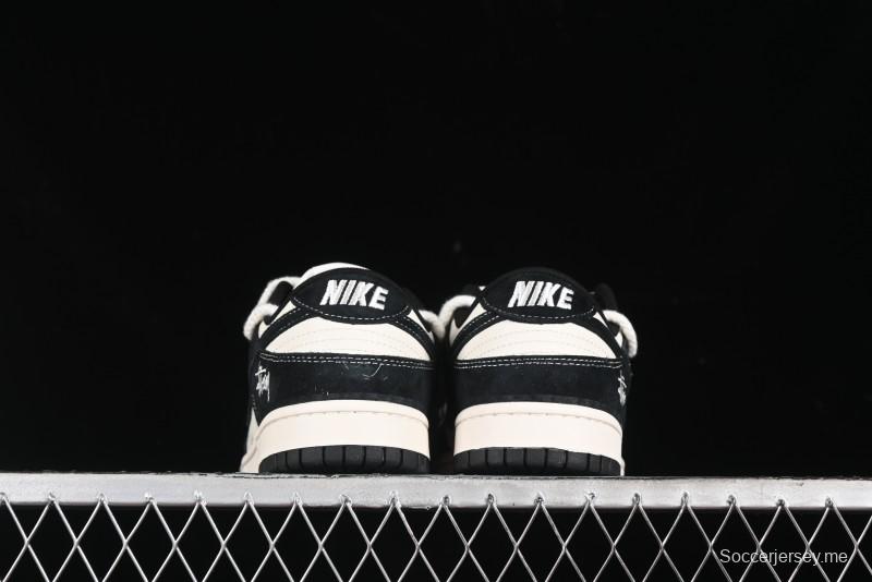 Nike SB Dunk Low Stussy Collaboration - White Embroidery Black Swoosh Anniversary Custom Low-Top Casual Sneakers - SJ2068-311