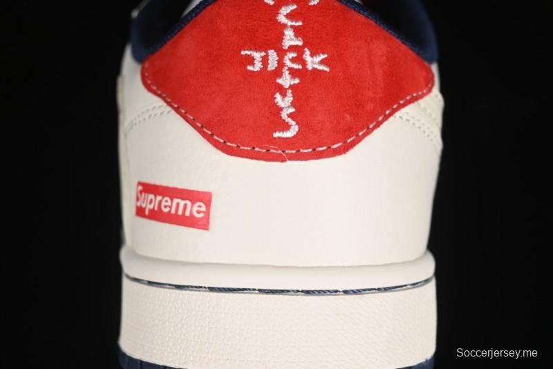 Nike Travis Scott x Fragment Design x Air Jordan 1 Low OG SP AJ1 Supreme Collaboration - Deep Blue Red Culture Casual Sneakers - XY2688-122