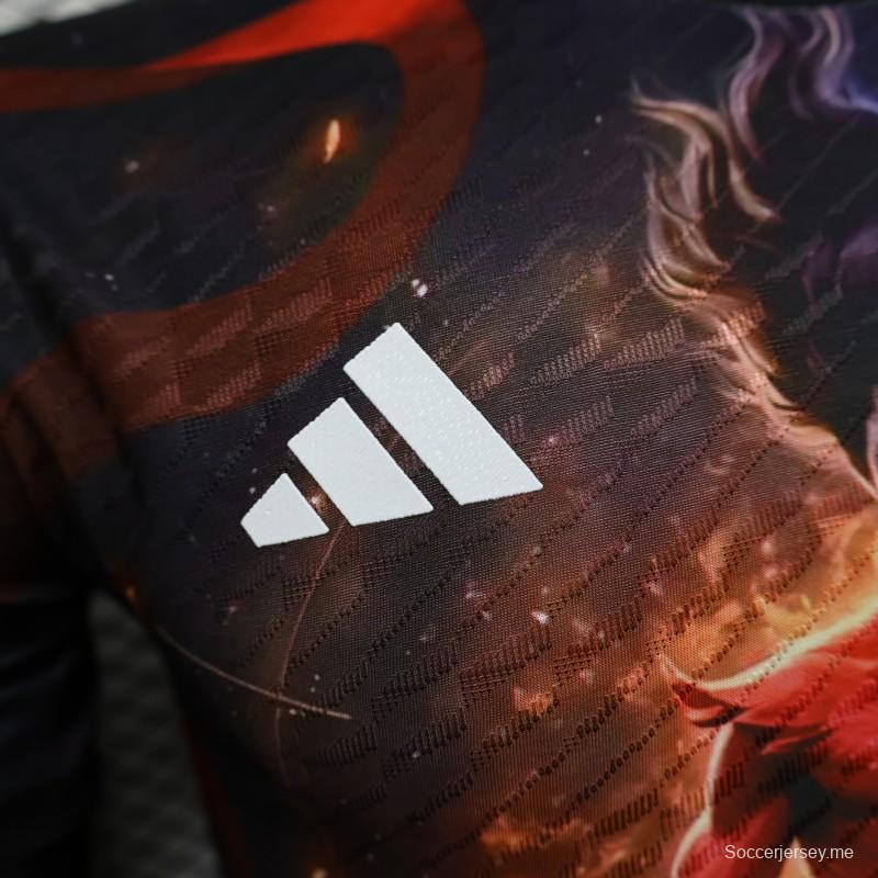 إصدار اللاعب 2025 قميص محارب النار والجليد ZHA ZHA اليابان 2025 أسود مع قميص محارب النار والجليد