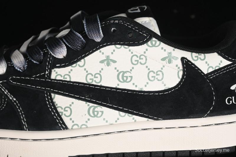 Nike Travis Scott x Fragment Design x Air Jordan 1 Low OG SP AJ1 Gucci Collaboration - Black Dragonfly Low-top Casual Sneakers - SJ2068-139