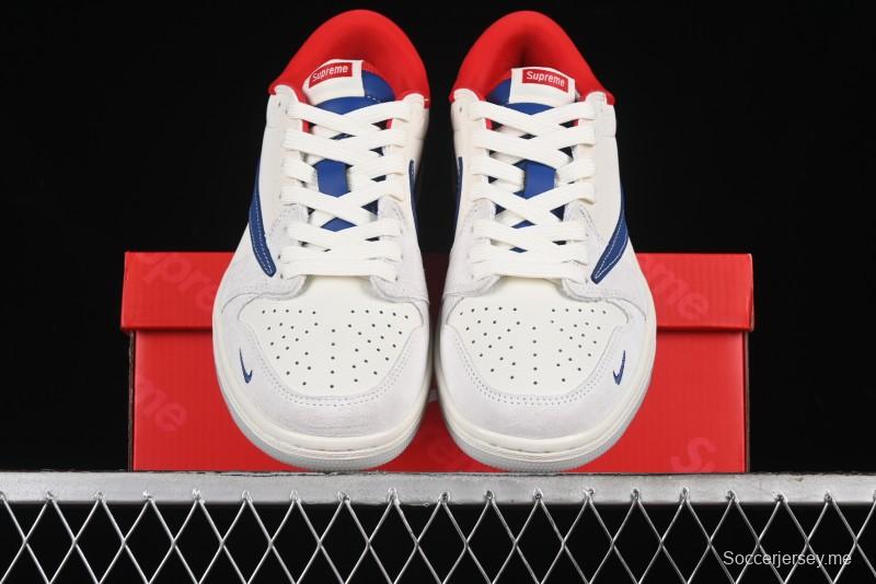 Nike Travis Scott x Fragment Design x Air Jordan 1 Low OG SP AJ1 Supreme Collaboration - Blue White Colorway Low Top Casual Sneakers CH6336-016