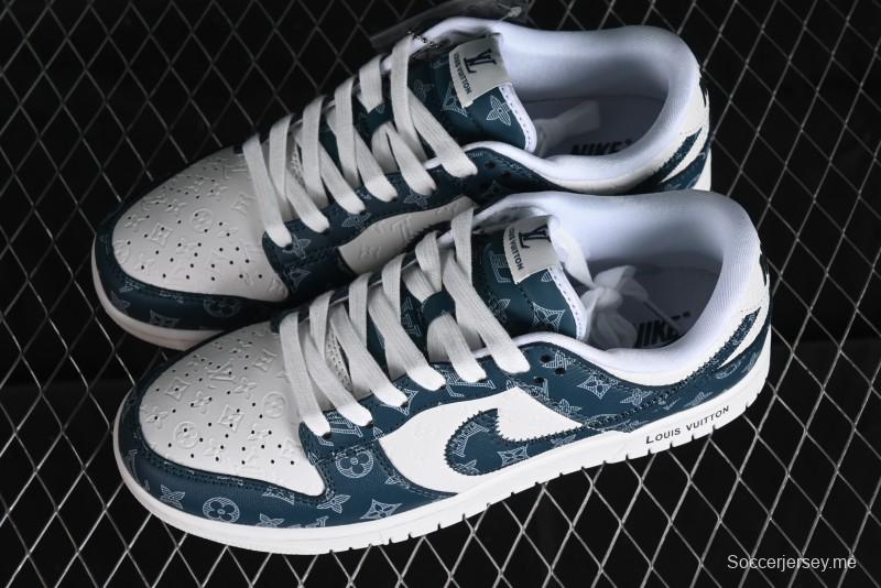 Nike SB Dunk Low LV Collaboration - Dark Blue Print Anniversary High-End Custom Low-Top Casual Sneakers - DQ1098-363