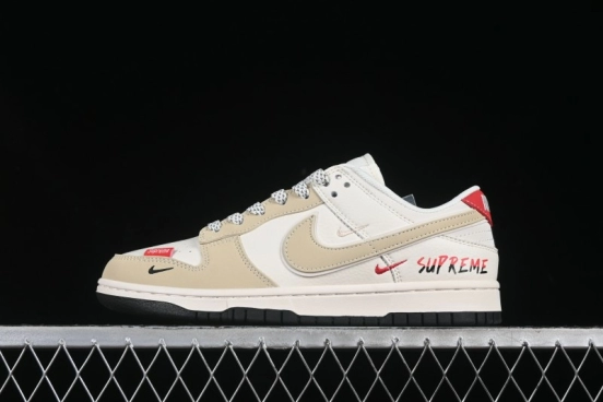 Nike SB Dunk Low Supreme Collaboration Anniversary Custom Low-Top Casual Sneakers with Double Mini Swoosh - XS6089-506