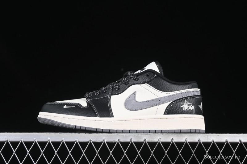 Nike Air Jordan 1 Low Stussy Collaboration Black Grey Swoosh Custom High-End Retro Basketball Shoes - XX3318-511