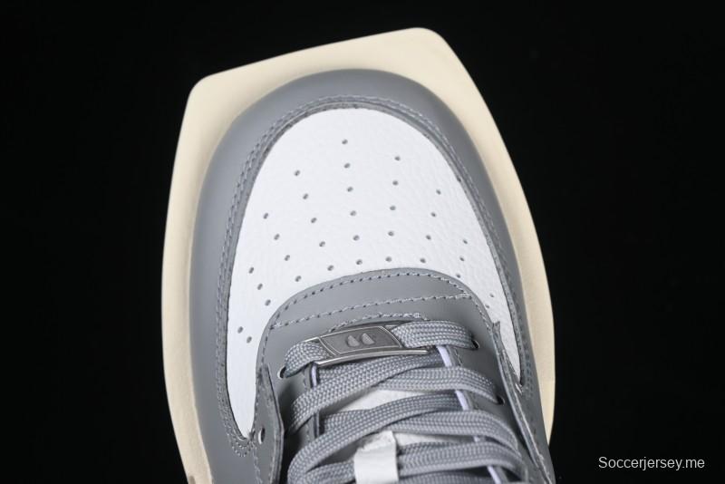 Choco Concert Leather Round Square Asymmetric Fashion Sneakers White Gray - AJE5