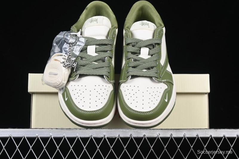 Nike Travis Scott x Fragment Design x Air Jordan 1 Low OG SP AJ1 Stussy Collaboration Bamboo Green Low-Top Casual Sneakers - BB1199-201