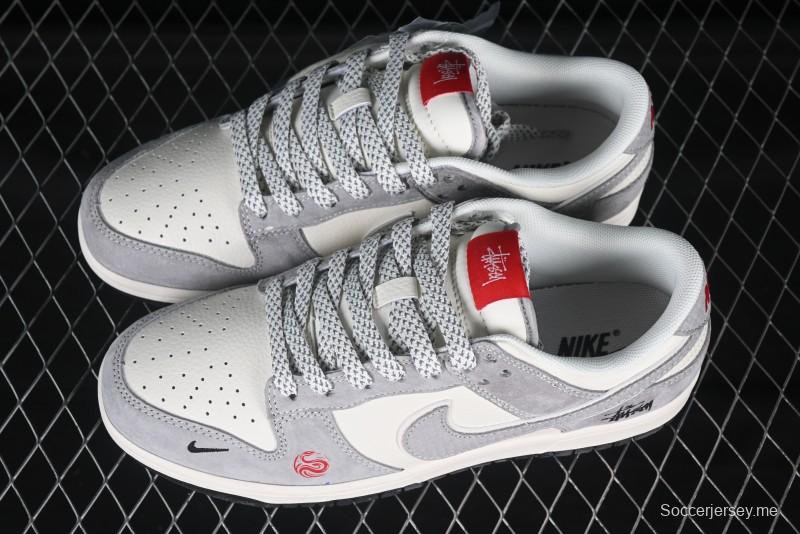 Nike SB Dunk Low Stussy Year of the Snake Limited Edition Grey Snake Swoosh Anniversary Custom Low-Top Casual Sneakers - XX3168-117