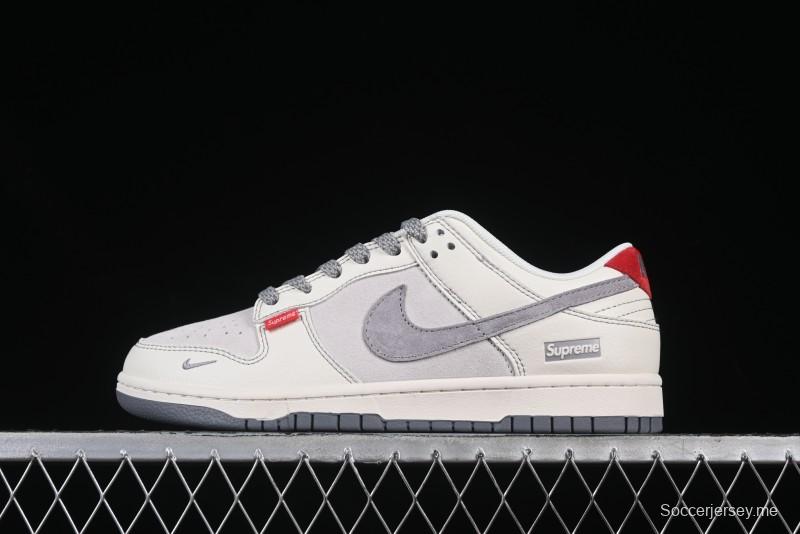 Nike SB Dunk Low Supreme Collaboration Red Tag Beige Gray Swoosh Anniversary High-End Custom Low-Top Casual Skate Shoes - BB7518-025