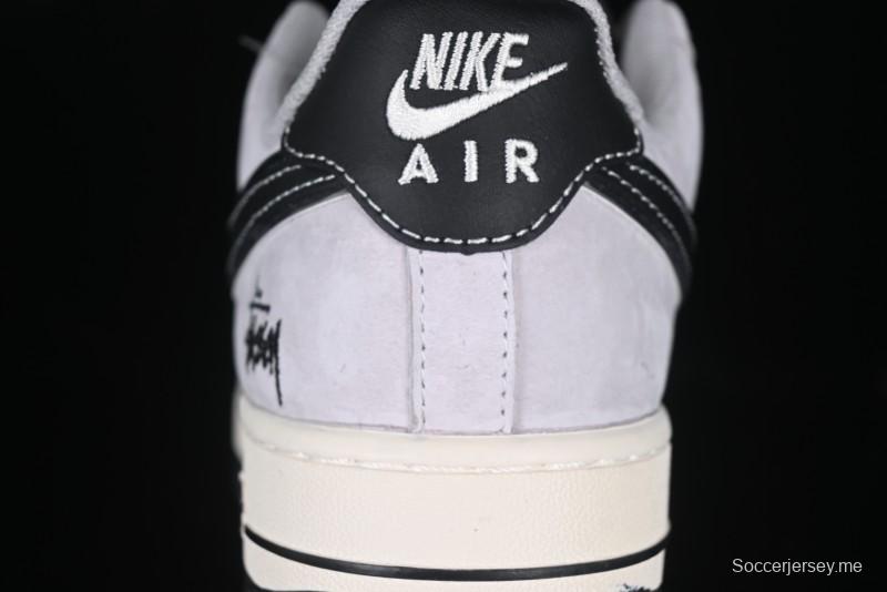 Nike Air Force 1 '07 Low Stussy Collaboration Silver Trim Black Swoosh Low-Top Casual Sneakers - XZ6188-912