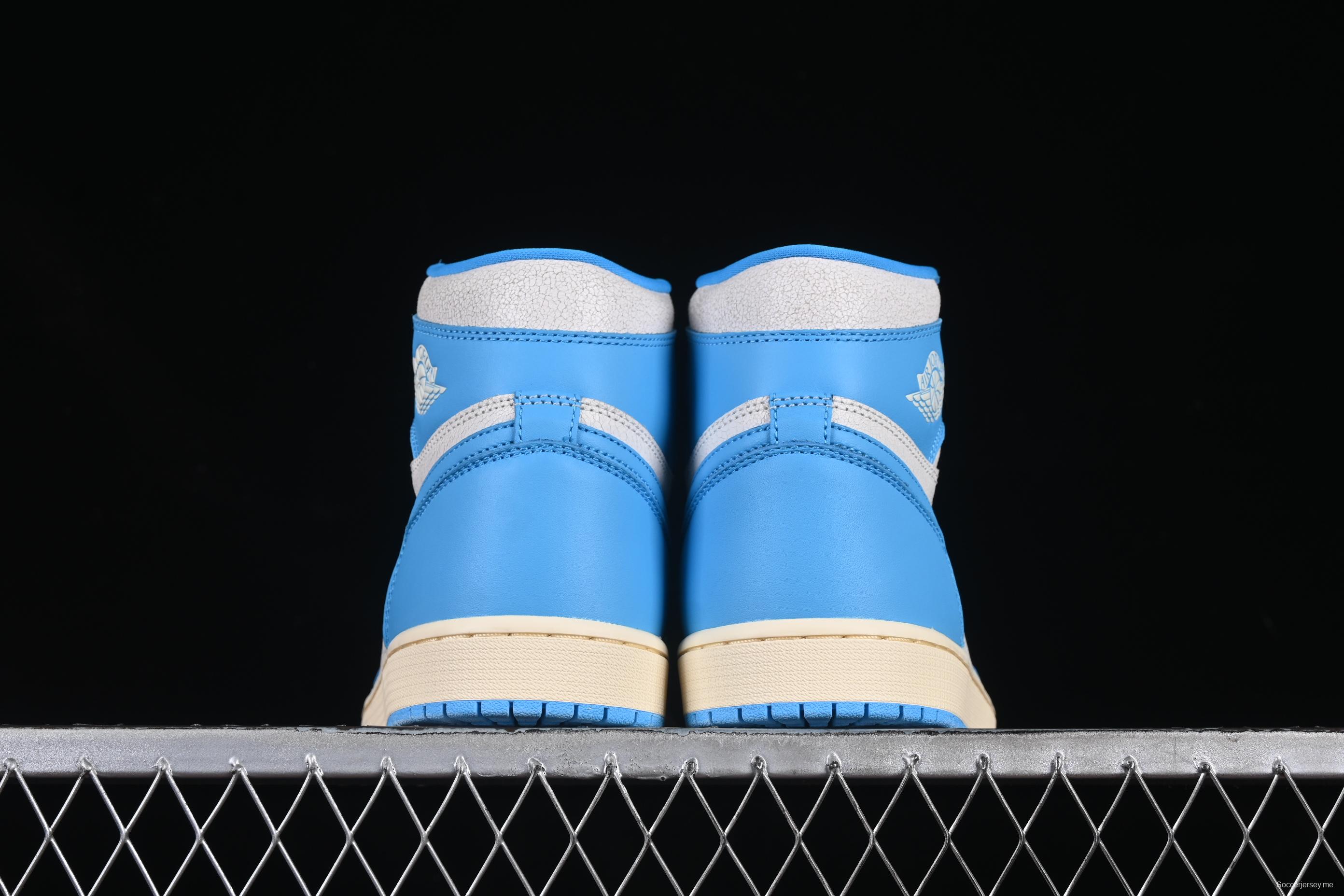 Nike Air Jordan 1 High OG "UNC Reimagined" Retro Basketball Shoes with Cracked Leather and Vintage Midsole - DZ5485-402