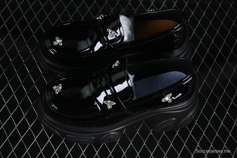 Black Patent Chunky Platform Loafers with Metal Embellishments