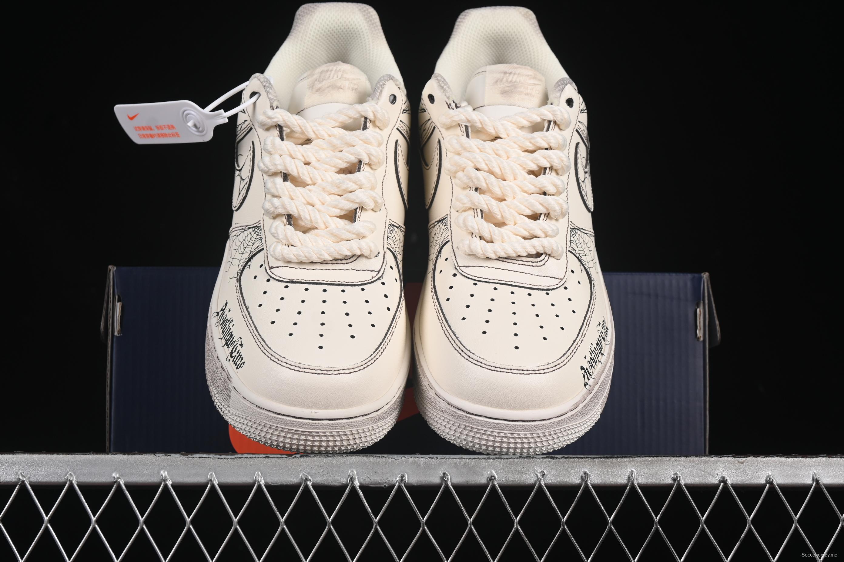 Nike Air Force 1'07 Low Casual Sneakers with Vintage Spider Web Design - 315221-333